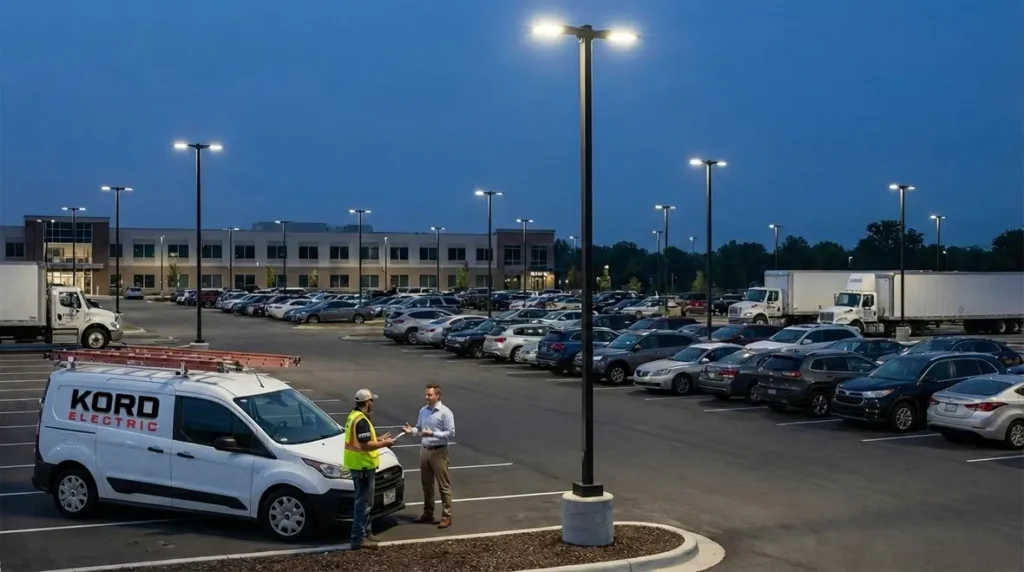 Parking Lot Lighting Installation by Kord Electric