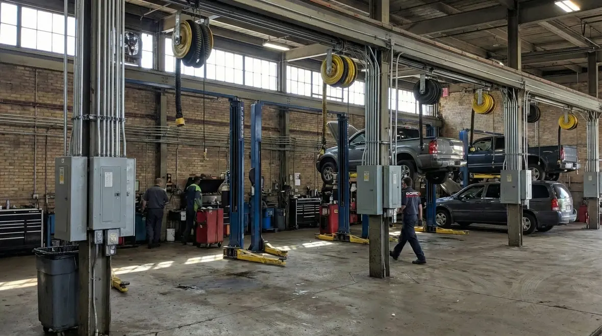 Strategic placement of garage outlets in commercial workshop