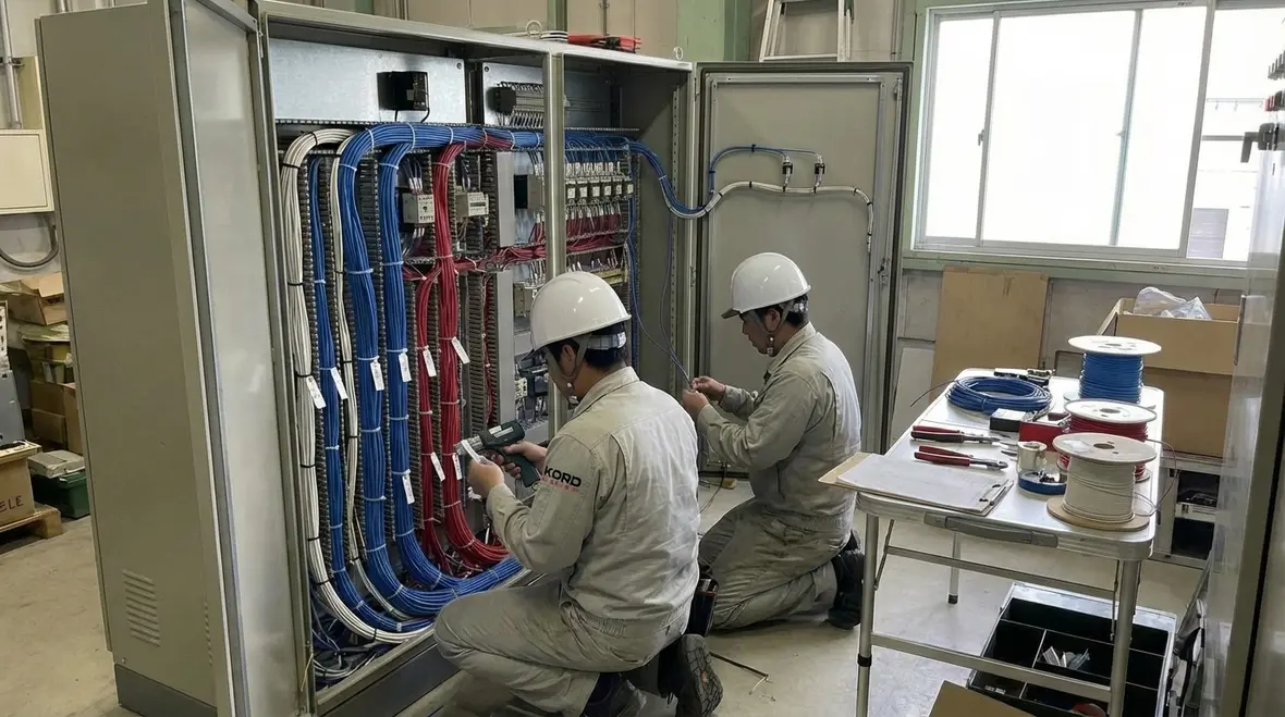 Engineers reviewing large facility electrical system design and load analysis