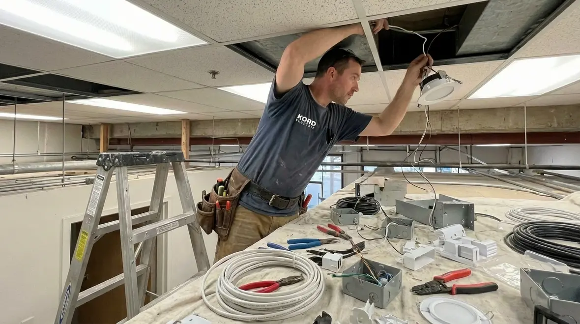 Energy efficient LED recessed lighting in a commercial hallway