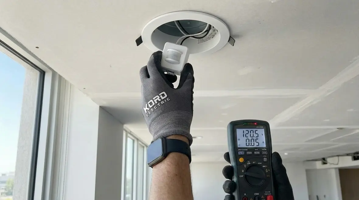 Commercial facility manager reviewing recessed lighting installation cost estimates