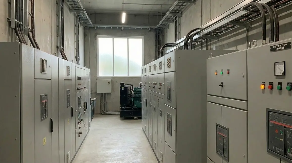 Commercial power distribution panels and switchgear in a large building