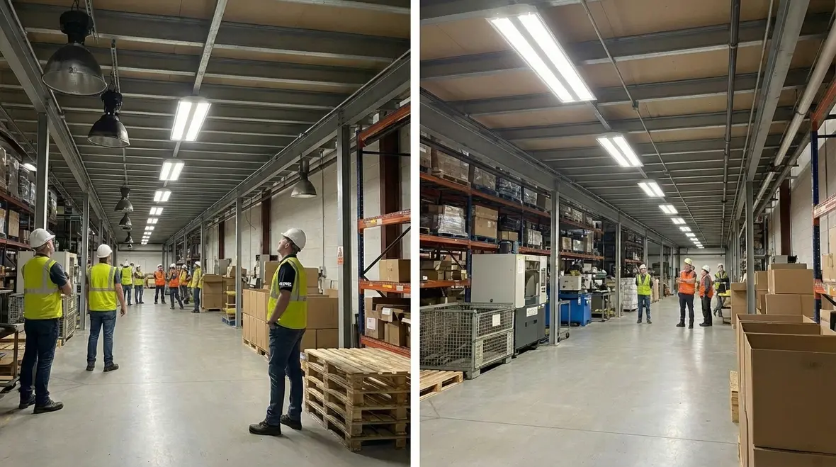 Warehouse after LED retrofit lighting upgrade