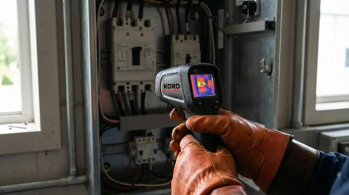 Technicians performing commercial electrical inspections