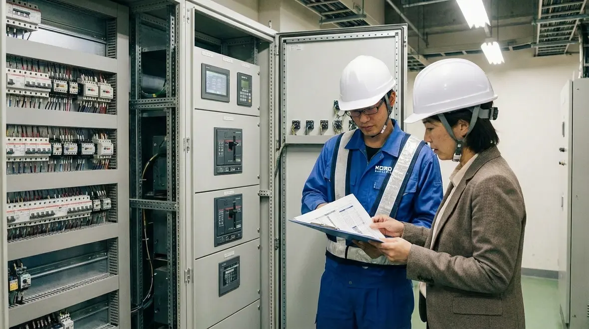 Kord Electric technicians reviewing maintenance data and reports