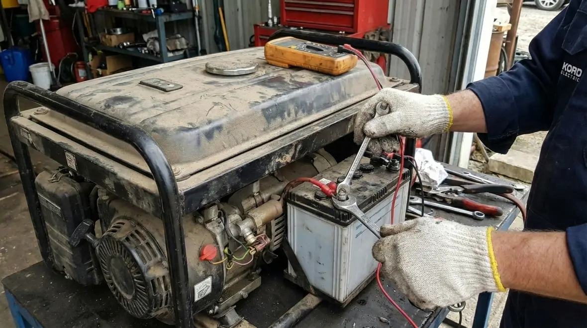 Technician performing load bank testing on industrial generator