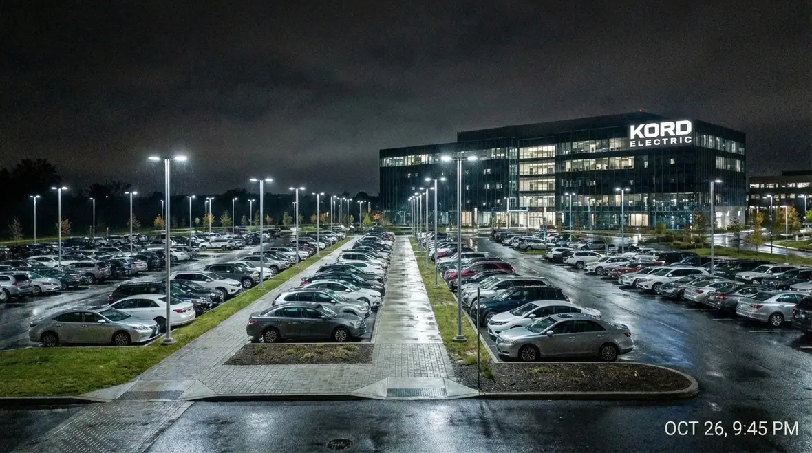 Well lit commercial parking lot improving safety and brand image