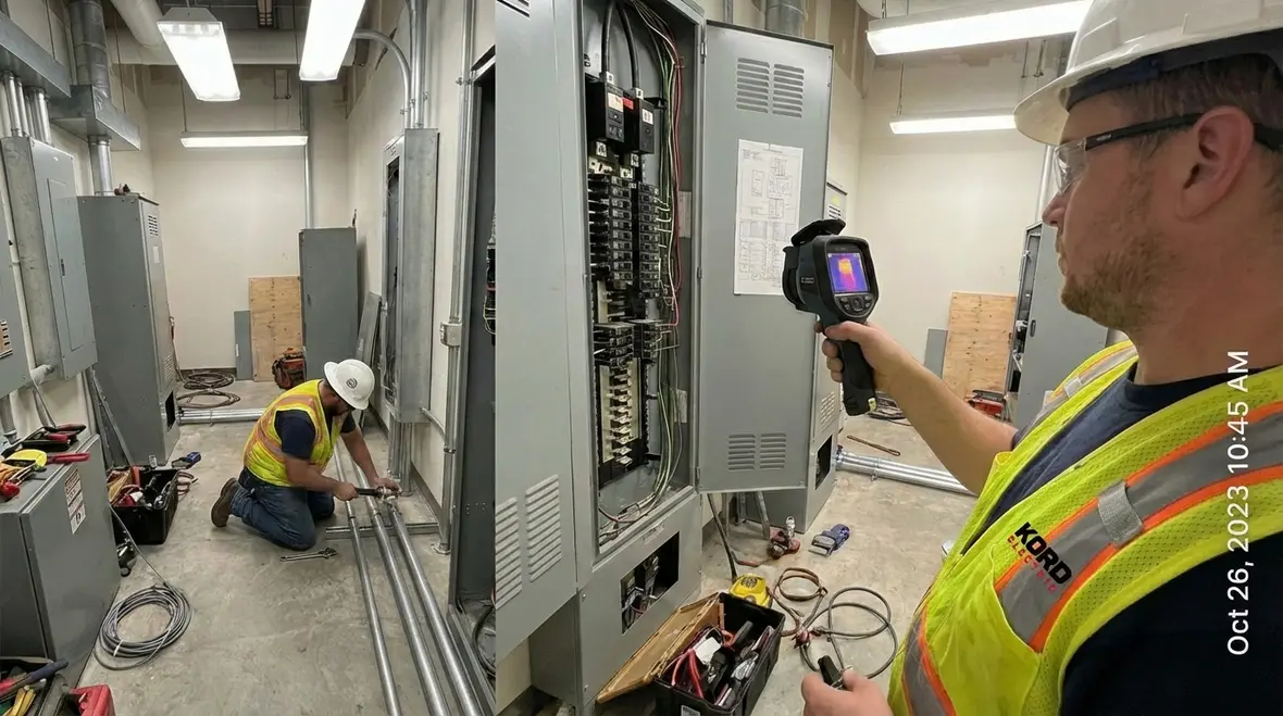 Industrial electrical conduits and panels being upgraded during a rewiring project
