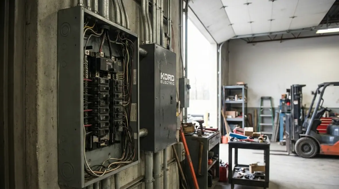 Industrial garage with electrical subpanel and equipment loads