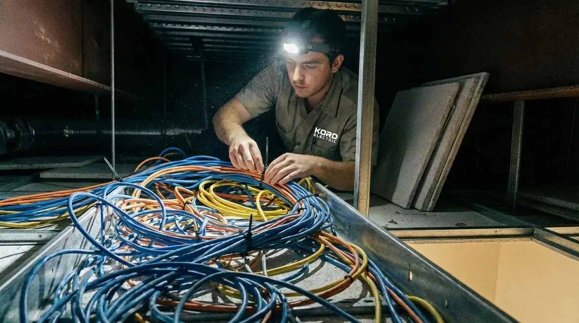 Structured data cabling installed in a commercial ceiling space