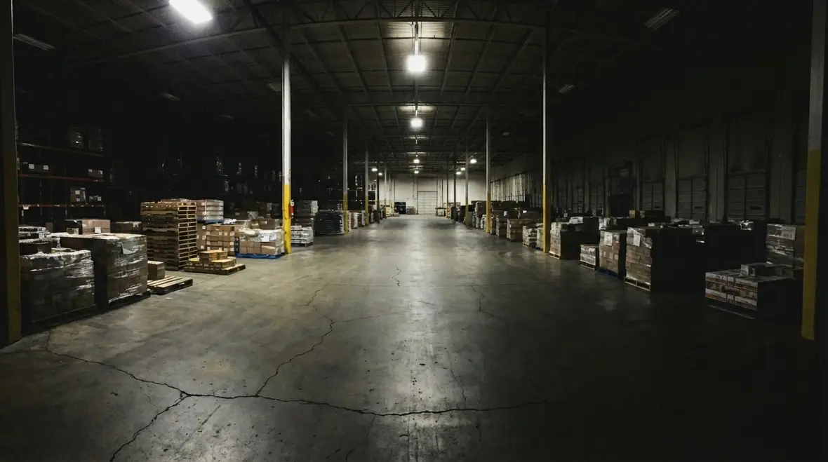 Industrial lighting installation showing correct fixture spacing and mounting