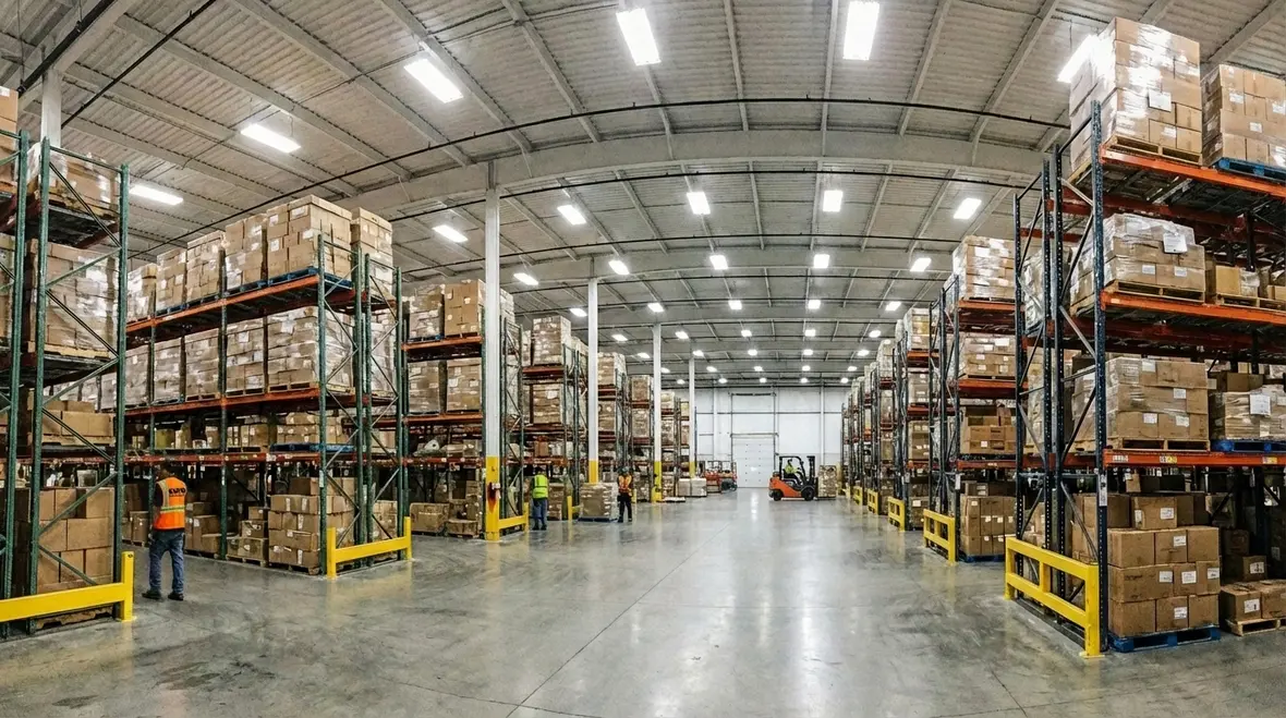 Warehouse lighting installation compliance in a modern industrial facility