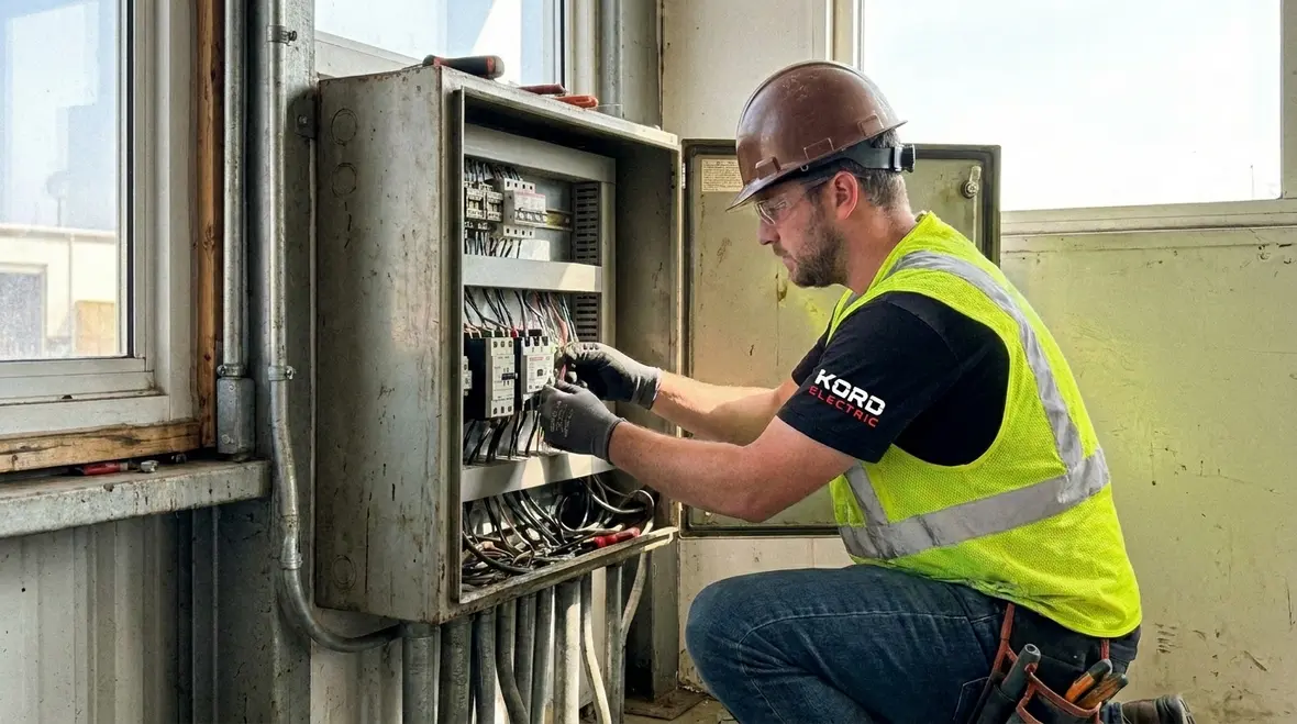 Technician configuring Commercial Lighting Control Systems in a modern facility
