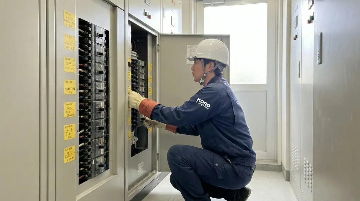 Electrician performing an electrical panel capacity assessment for a small business