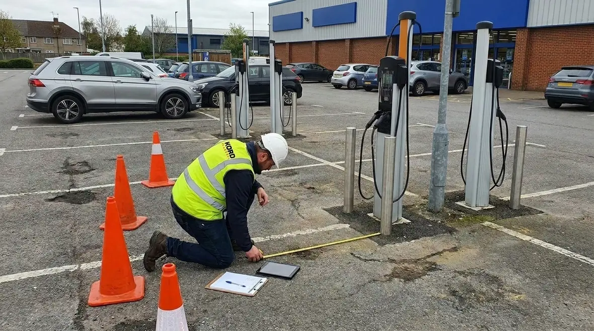 EV charger placement and conduit routing on a commercial property site plan