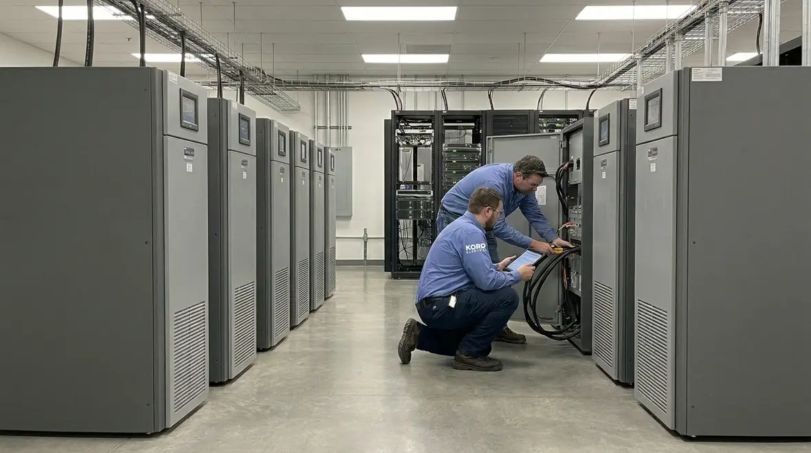 Engineers reviewing data center one line power diagram