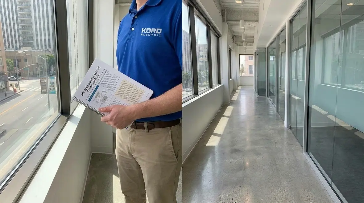 Facility manager reviewing Title 24 commercial lighting compliance plans