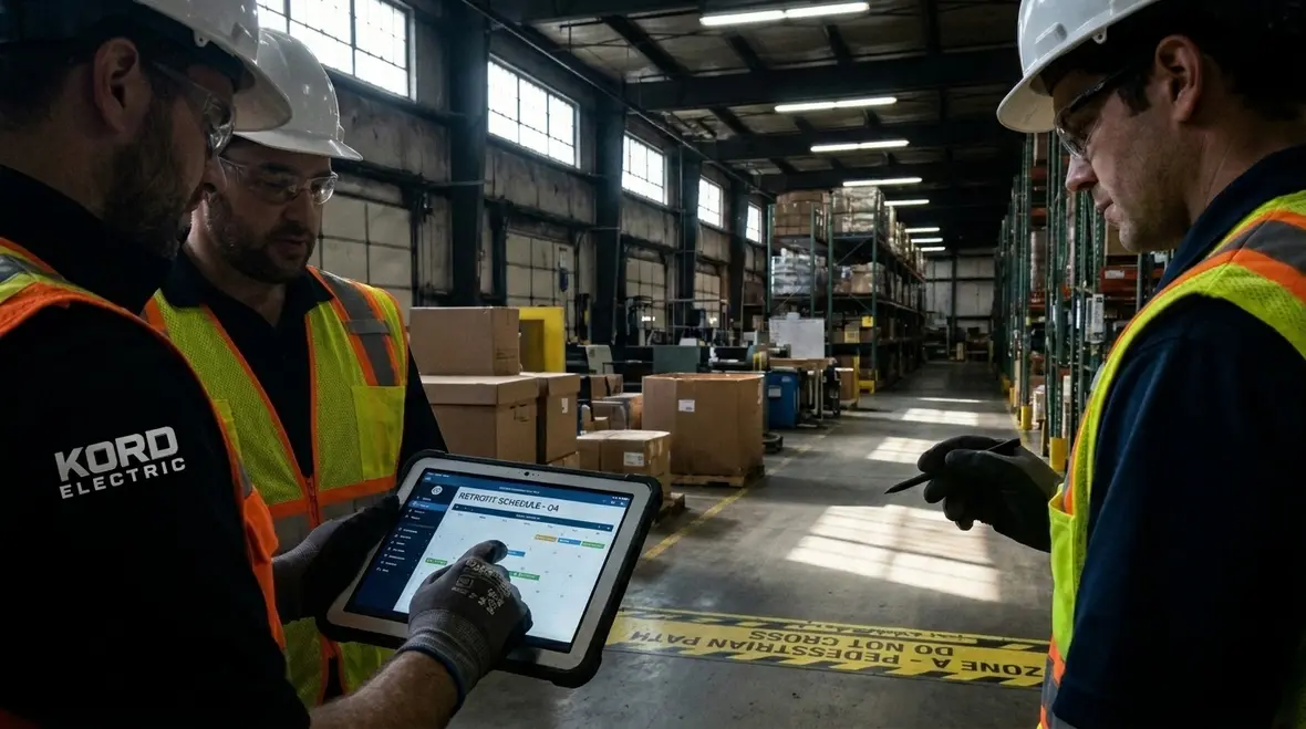 Carefully planned LED retrofit installation in an active warehouse