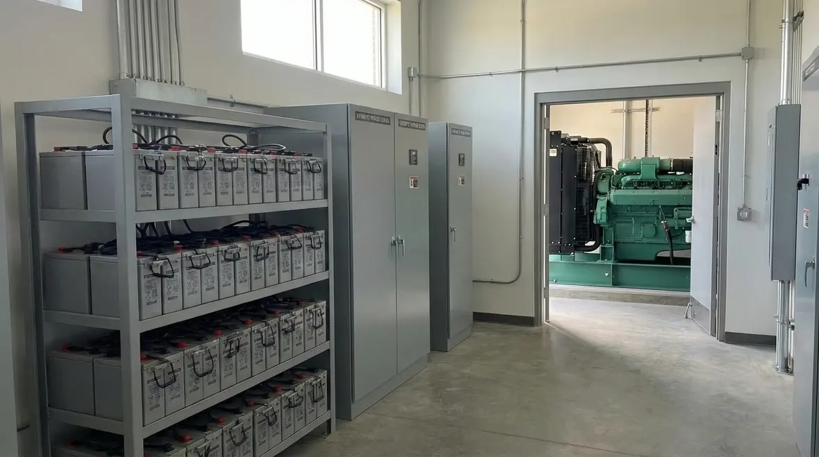 Commercial battery backup system for emergency power