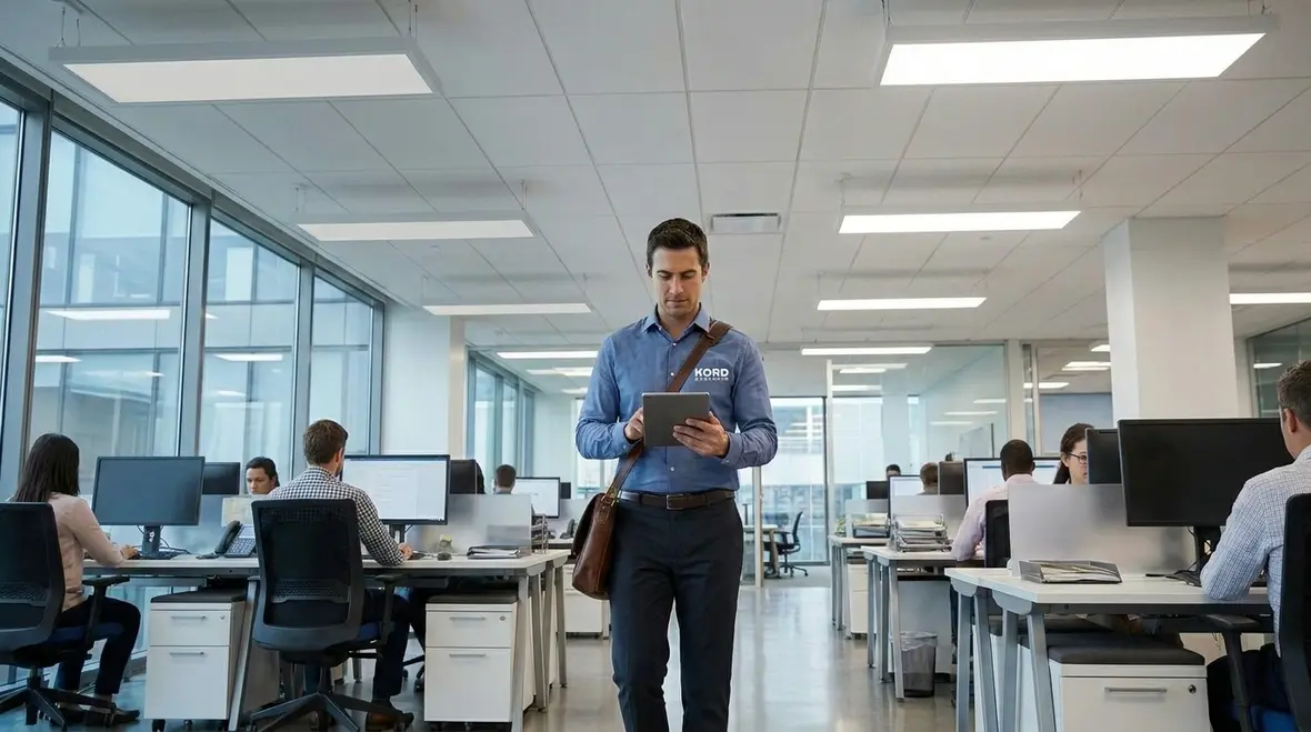 Office showing benefits of automated lighting control for offices
