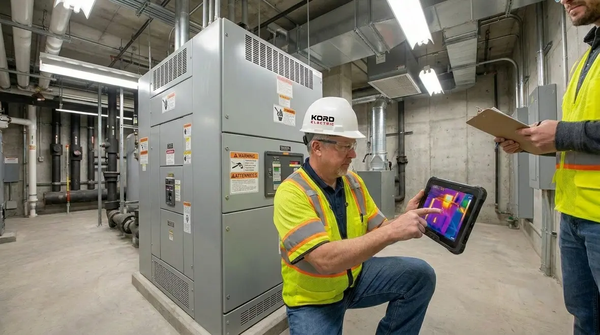 Kord Electric technician performing a detailed thermal scan on an electrical panel