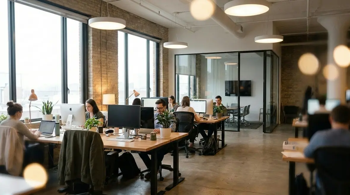 Warehouse and office zones demonstrating automated lighting savings