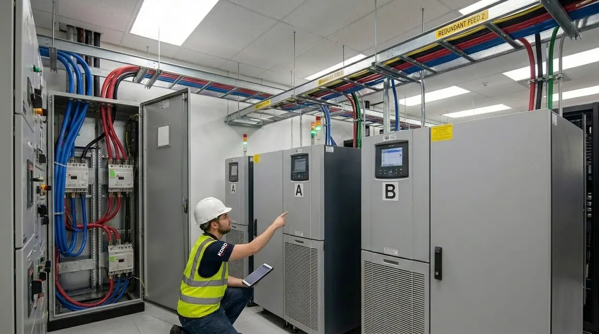 Redundant data center switchgear and UPS power paths designed for uptime