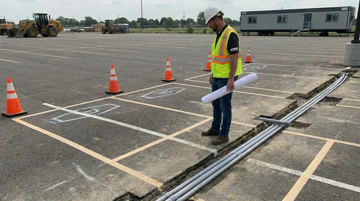Planned layout of commercial EV charging stations around a property