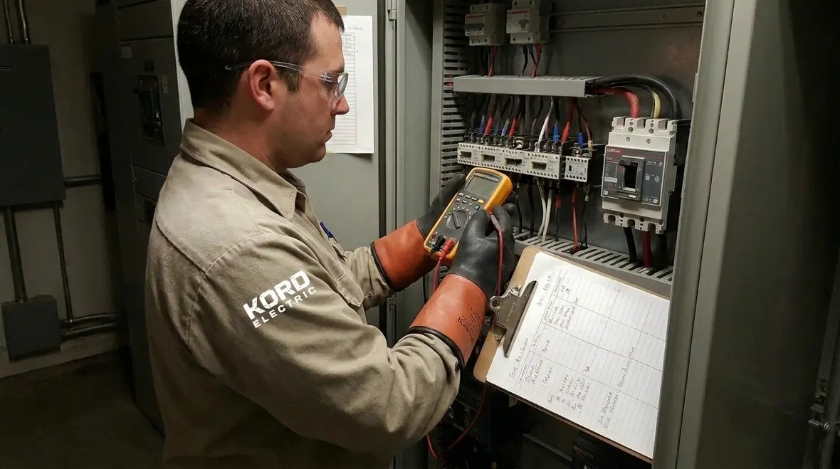 Commercial electrical panel showing signs of wear before troubleshooting and repair