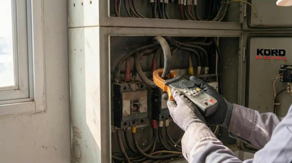 Technician identifying unbalanced loads in a commercial electrical panel