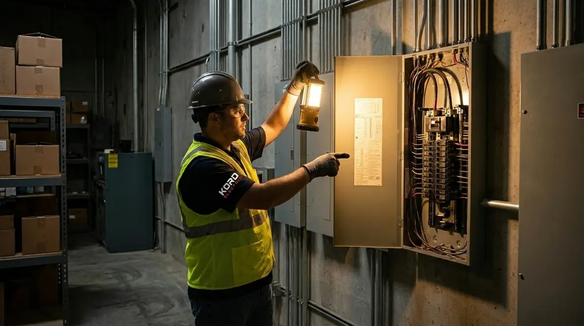 Upgraded commercial lighting connected to a modern electrical panel