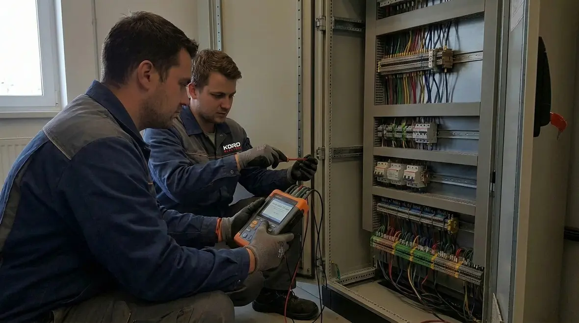 Graph of voltage fluctuation trends captured during commercial electrical power quality analysis