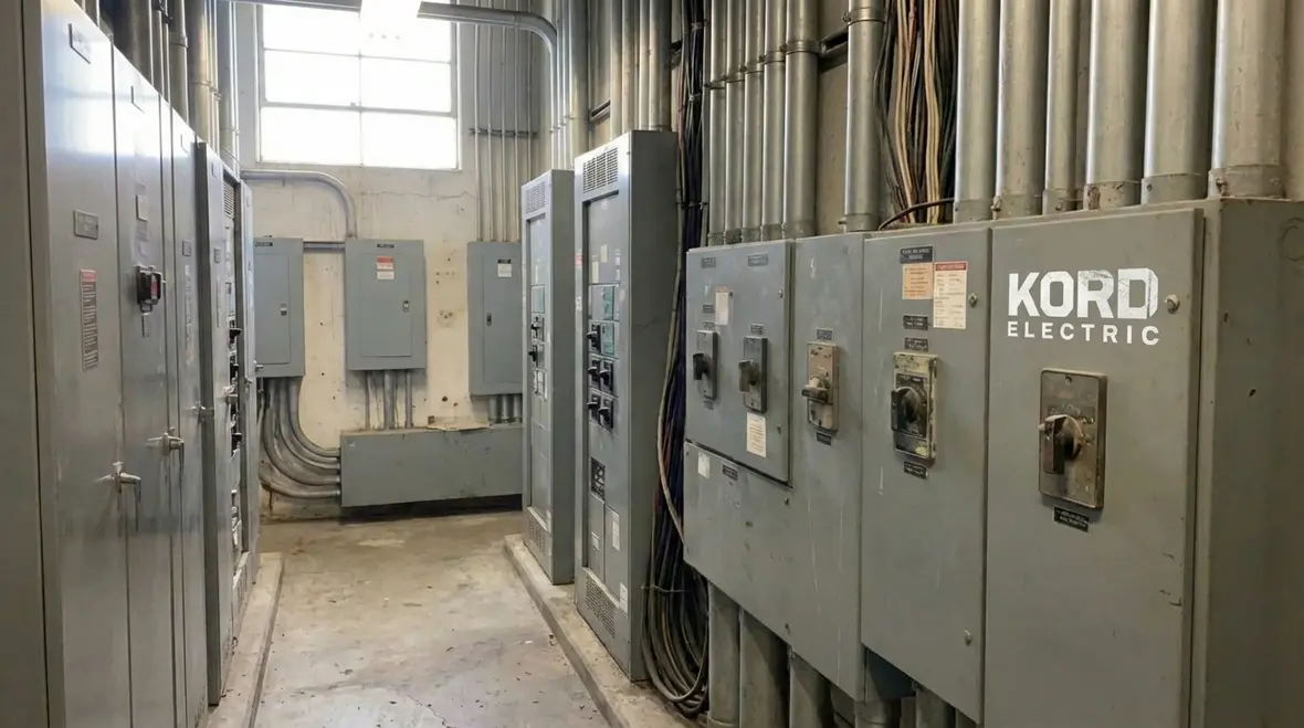 Technicians responding to power outage in a large commercial facility