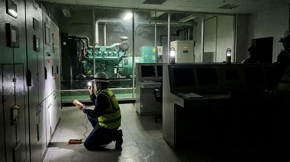 Power distribution and backup systems inspection in an industrial plant