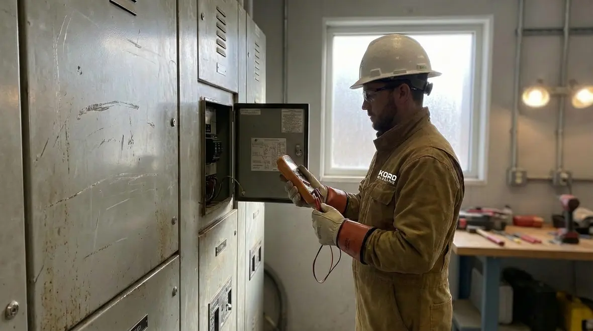 Industrial electricians mitigating arc flash and short circuit hazards