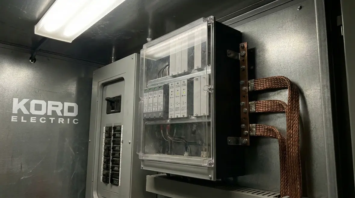 Surge protection equipment installed in a commercial electrical room
