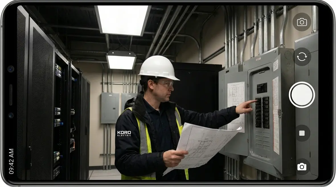 Electricians evaluating a commercial electrical system before adding EV chargers