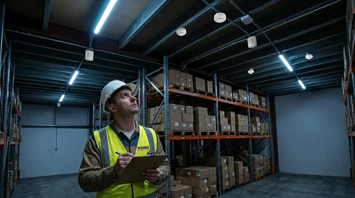 Warehouse lighting zones mapped to movement and material flow