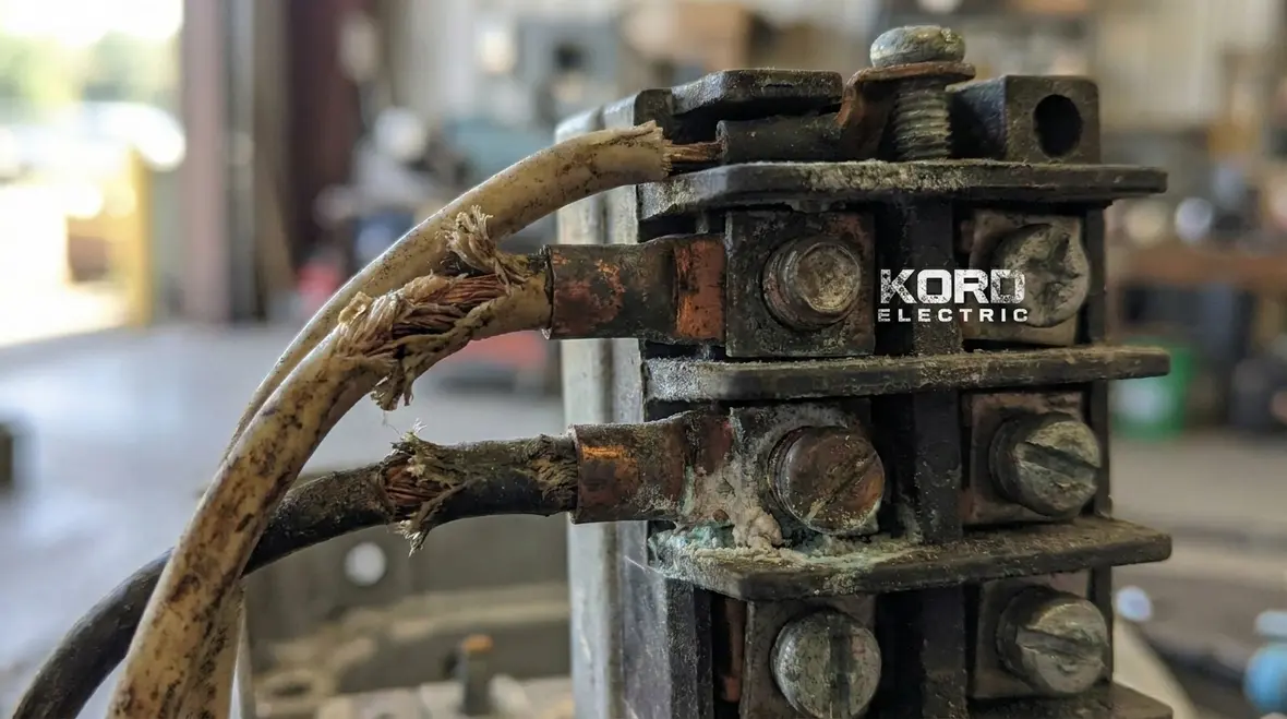 Kord Electric technician inspecting commercial electrical equipment to reduce downtime