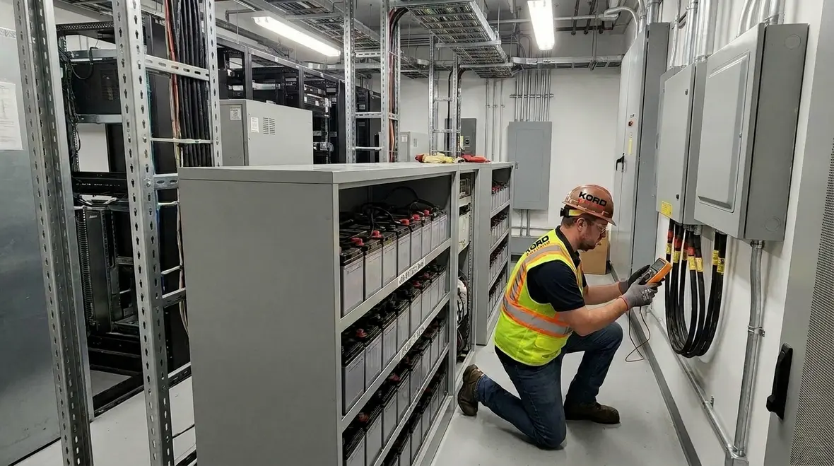 Engineers reviewing data center power redundancy pathways