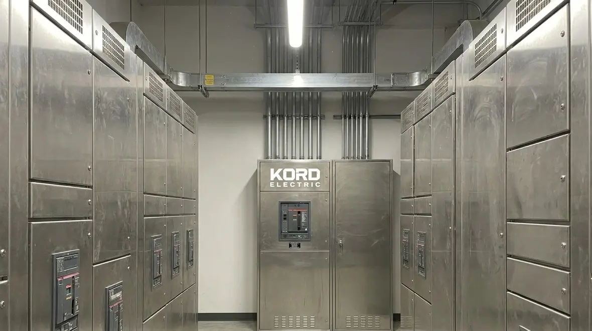 Engineers reviewing load studies and modeling for an office power distribution system
