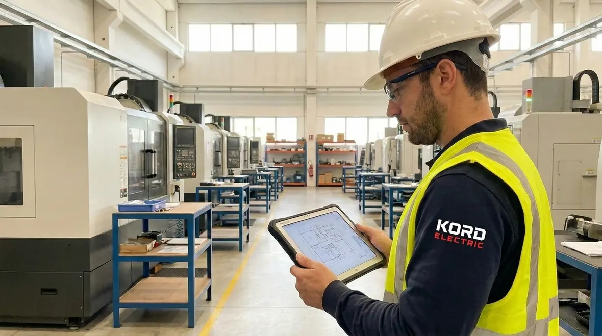 Technician performing an electrical risk assessment for manufacturing facilities