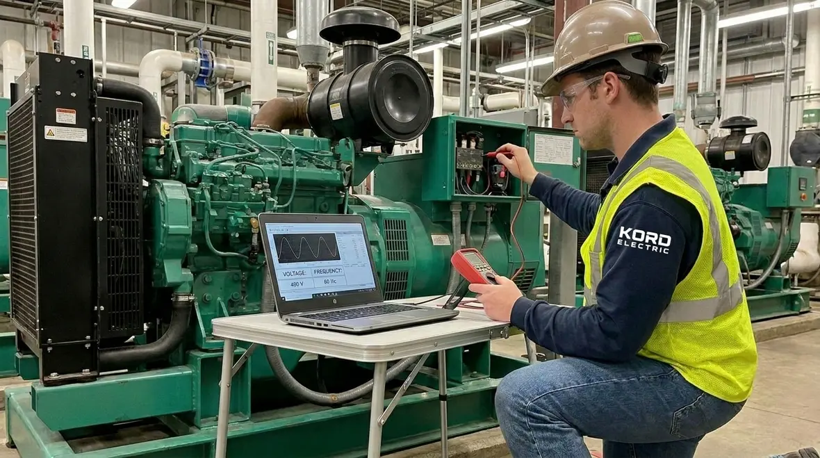 Generator and ATS under real load testing at a commercial facility