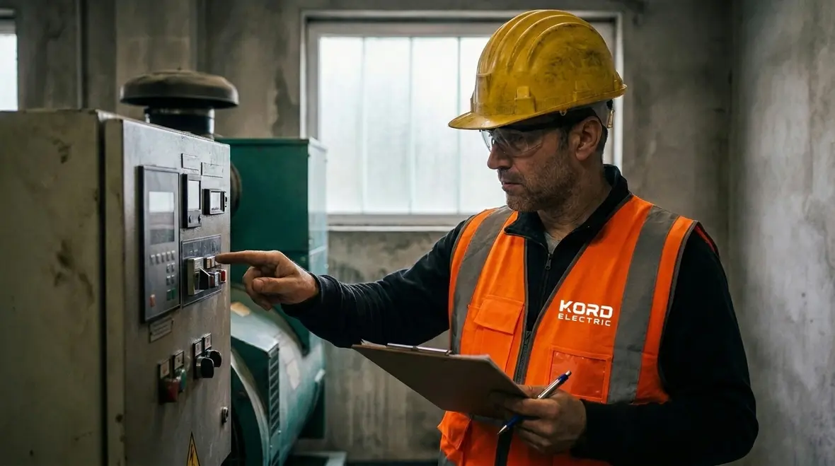 Technician performing emergency power systems testing under real load