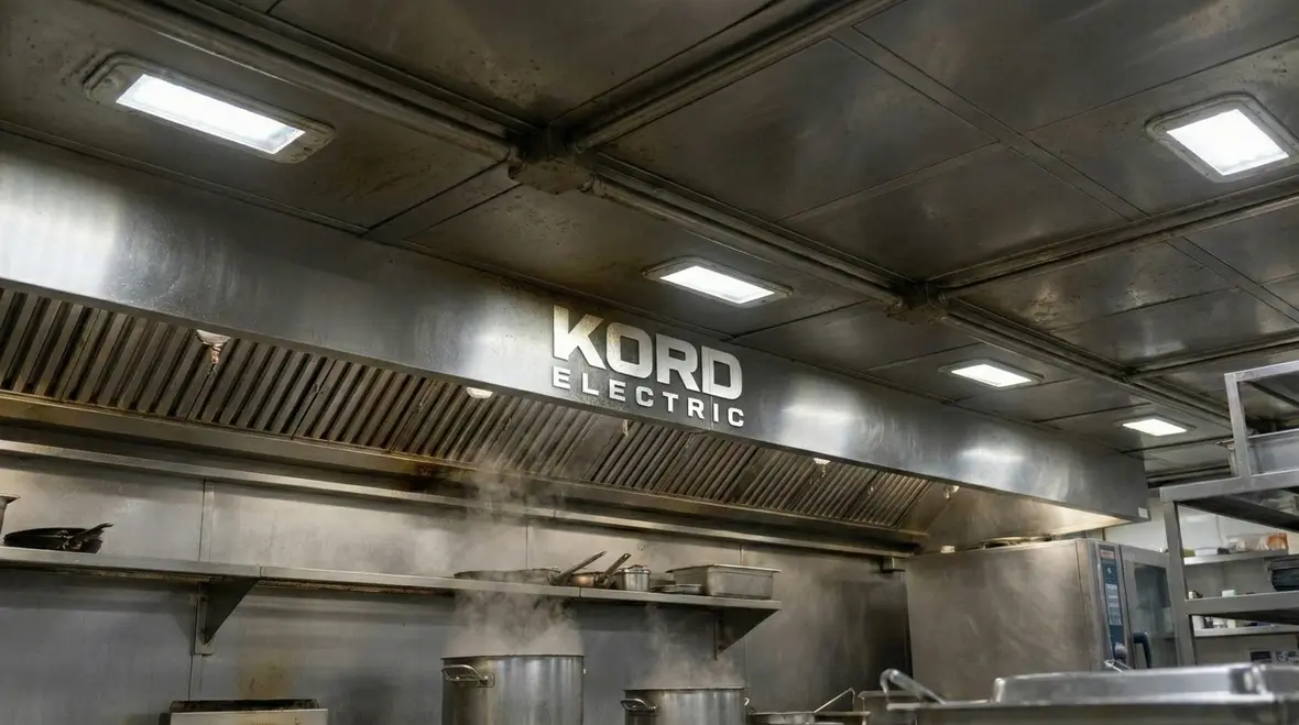 Code-compliant lighting installed in a commercial kitchen