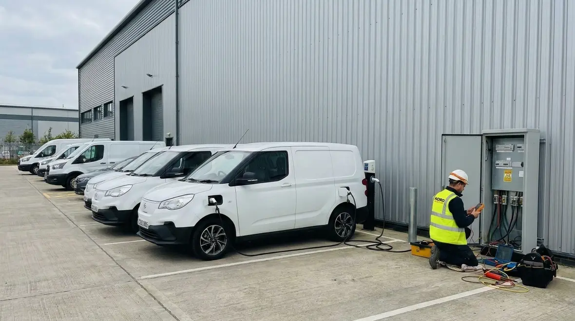 Commercial fleet EV charging infrastructure integrated safely into existing electrical panels