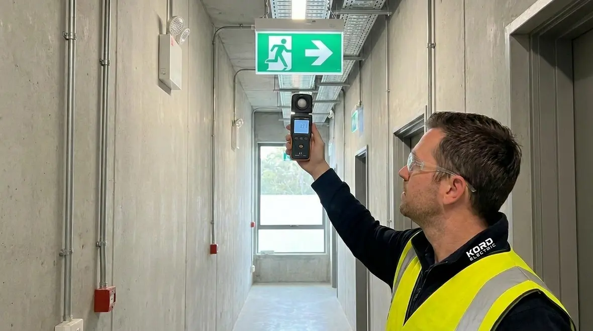 Emergency egress lighting testing in a commercial corridor