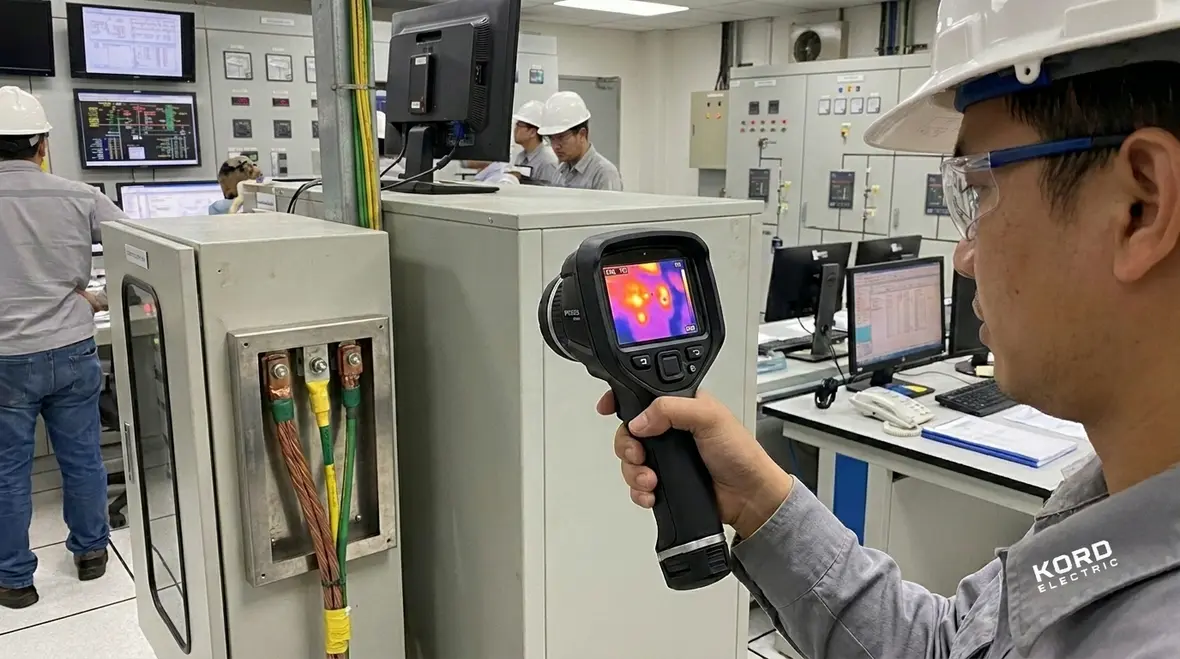 Technician performing commercial electrical grounding testing