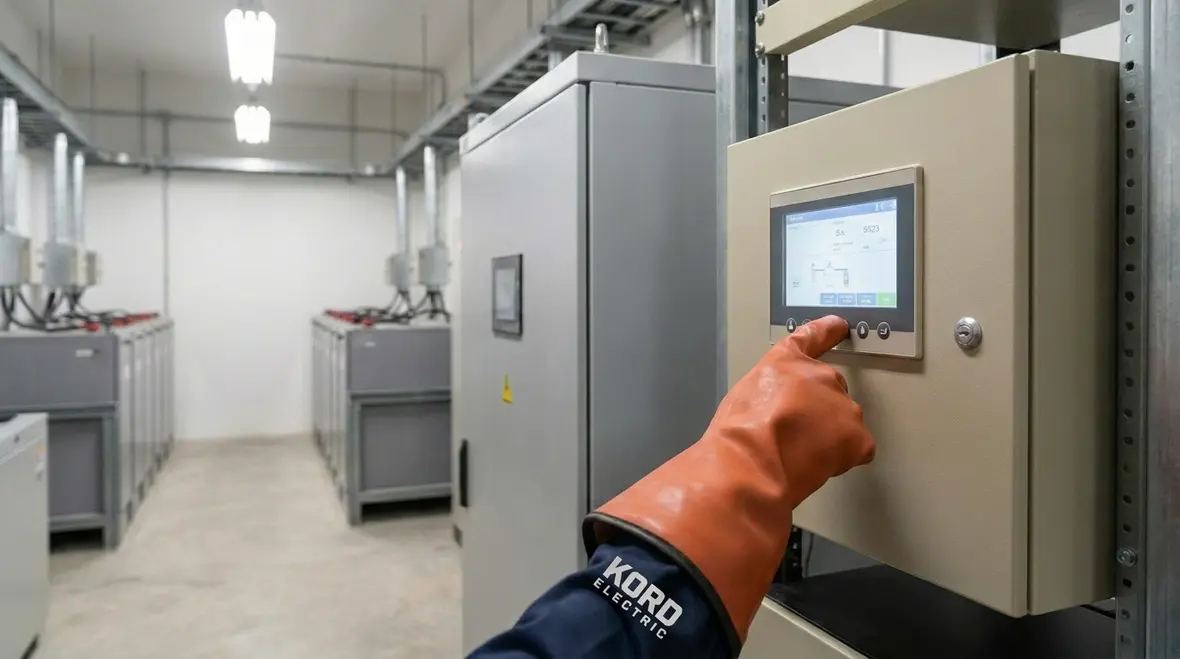 Technicians testing transfer sequences and backup power systems