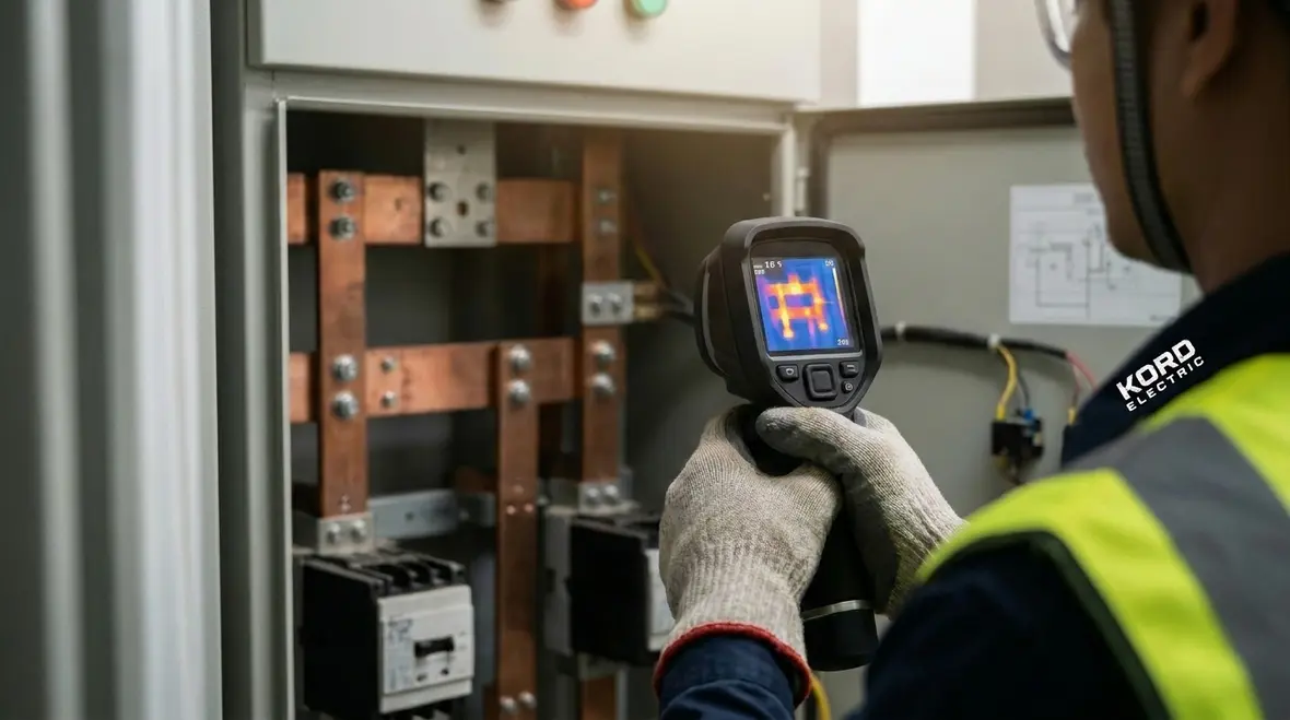 Infrared thermal scan of an industrial electrical panel during capacity assessment